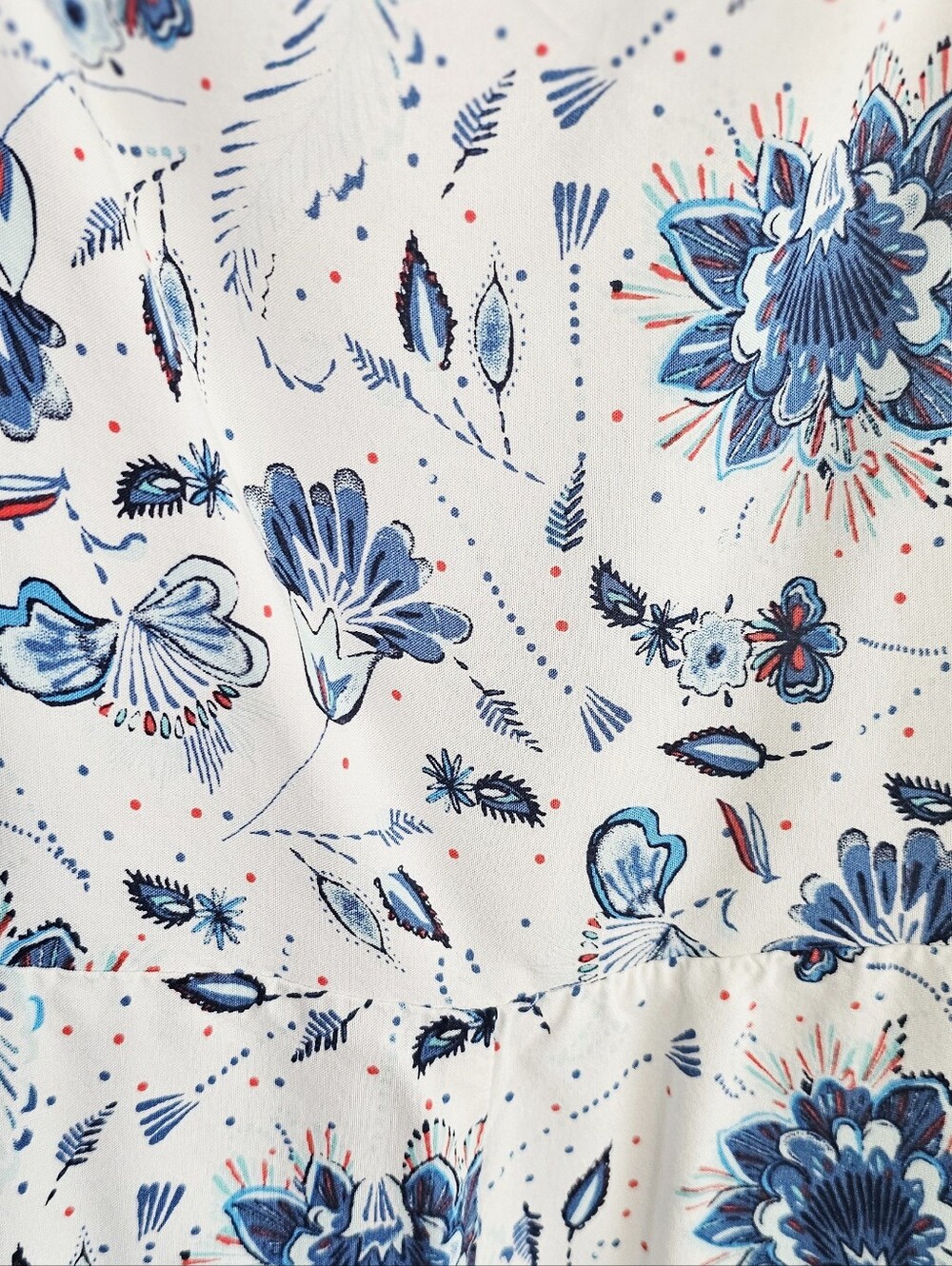 Old Navy XL Blue White Floral Rayon Swing Dress Lined Summer Sundress - Picture 4 of 4